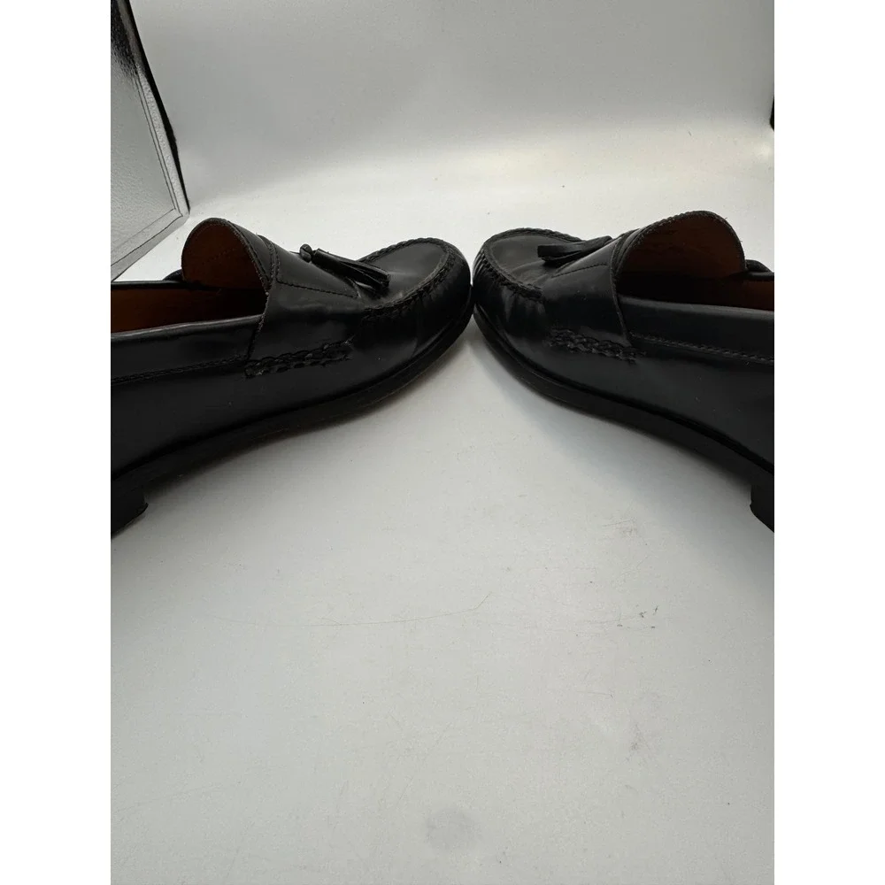 Johnston & Murphy Mens Black Leather Tassel Loafers 12 M Brazil 15-1095